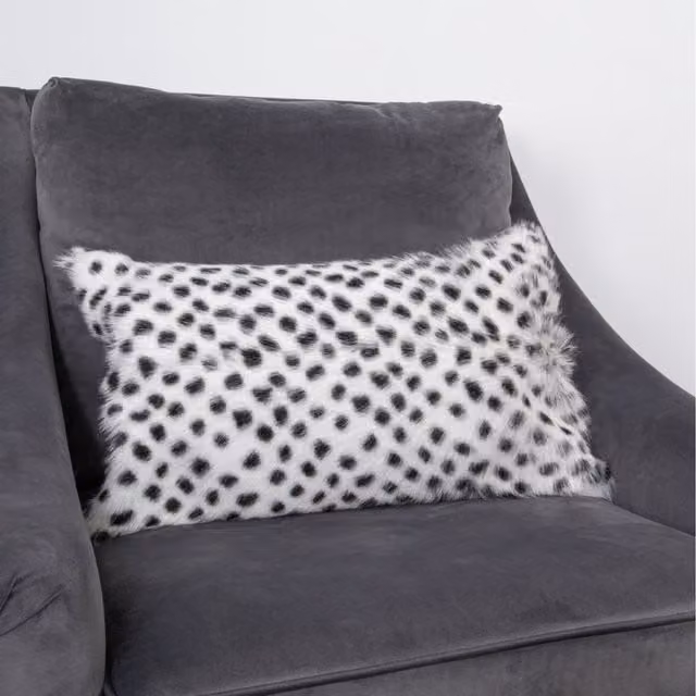 Native Natural Dotted Goatskin Cushion, Black and White, Diameter: 30 cm