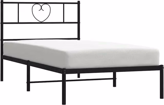 Berkfield Home Metal Bed Frame with Headboard in Black, W/D/H: 100 x 200 cm
