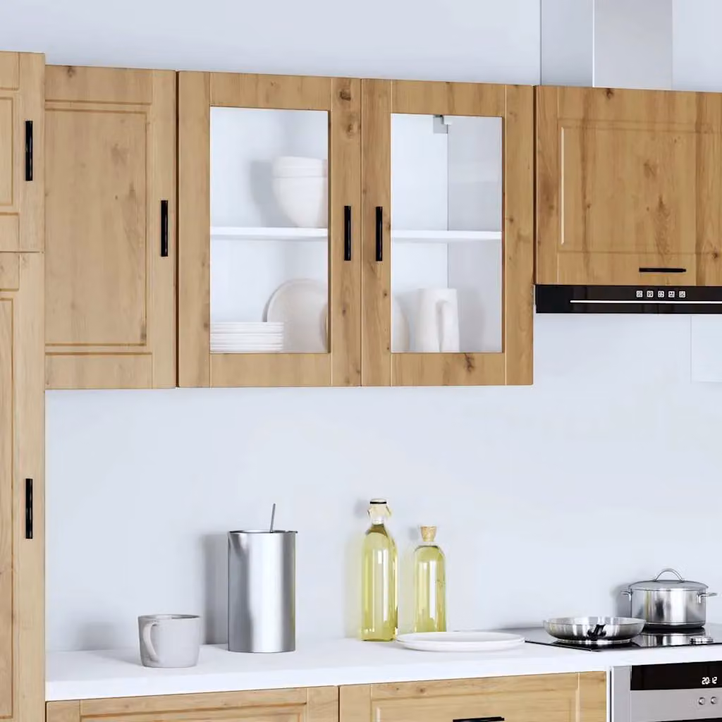 Berkfield Home Porto Artisan Oak Kitchen Wall Cabinet with Glass Doors in Brown – 2