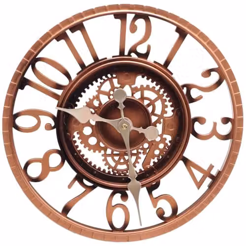 mysmartbuy Vintage Open Face Indoor or Outdoor Skeleton Wall Clock with Cog and Wheel Design, Bronze and Green, Diameter: 30 cm – 2
