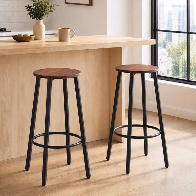 STILVORA Set of 2 Industrial Bar Stools with Steel and MDF Frame in Brown and Black – 1