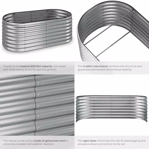 tectake Raised Garden Bed in Silver Galvanised Steel, W/D/H: 160 x 60 x 80 cm – 4
