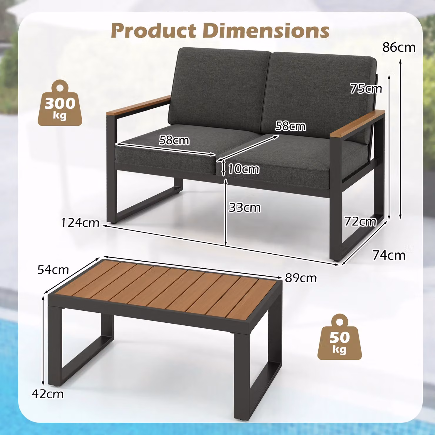 Gymax 2 Piece Grey Patio Furniture Set Featuring a 2 Seater Outdoor Sofa with Cushions and a Coffee Table – 2