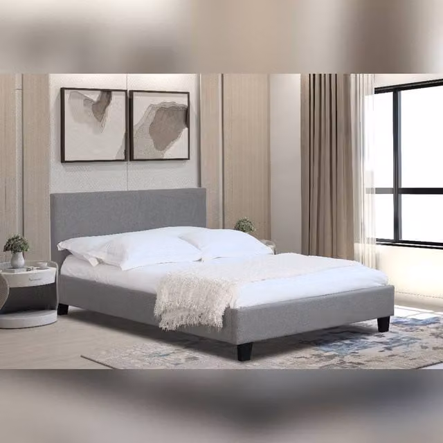 Comfy Living Ltd Modern Upholstered Fabric Bedframe in Grey, W: 100 cm x D: 200 cm