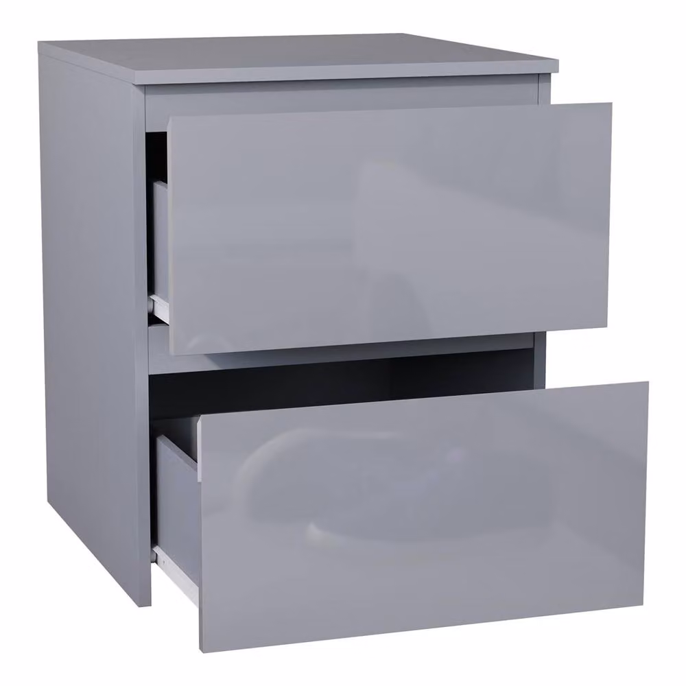 FORGEVIO Modern 2 Drawer Glossy Chest of Drawers in Grey – 2