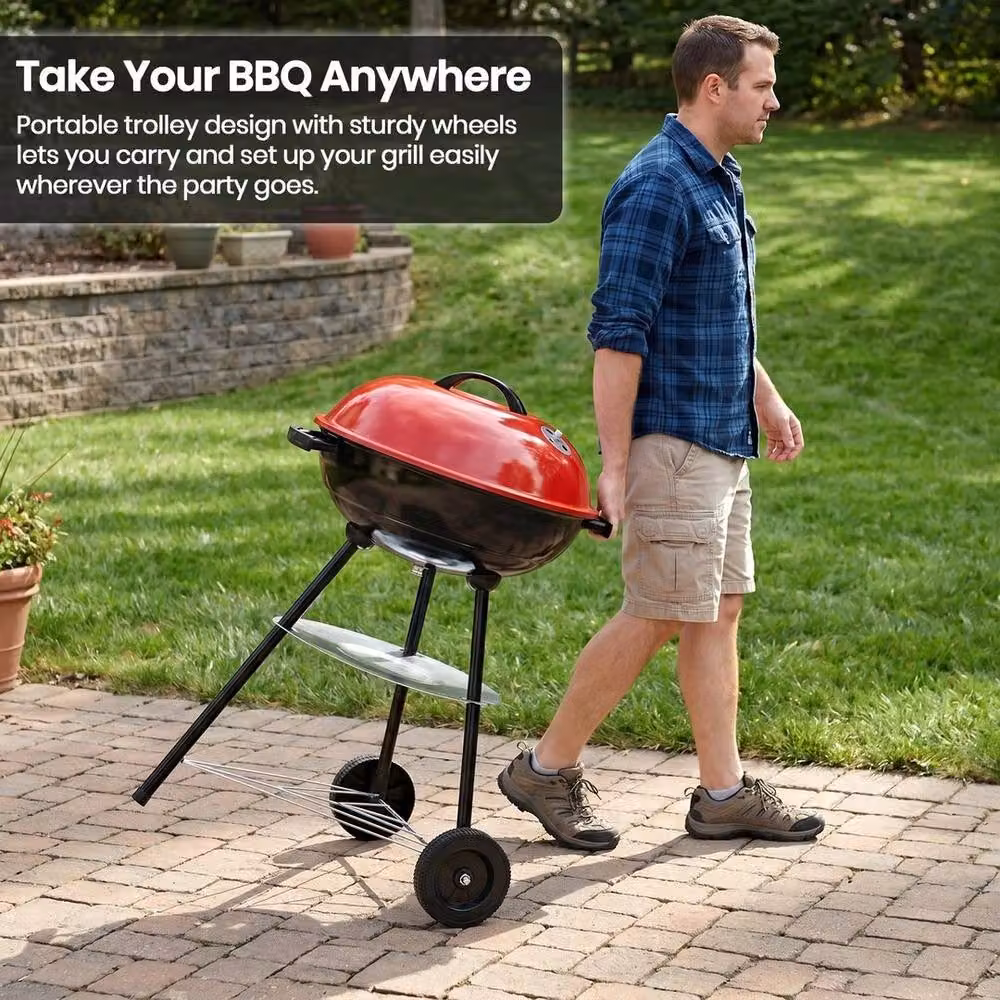 EONLION Red Charcoal BBQ Portable Camping Grill with Wheels, Width: 100 cm – 3