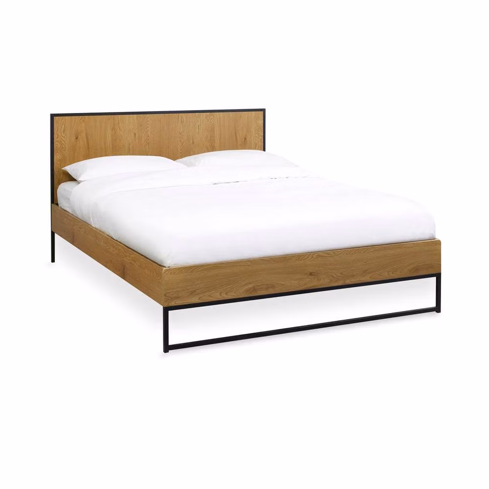 Cheshire Summit Modern Oak and Black Solid Wood Bed Frame, W/D/H: 150 x 200 cm – 2