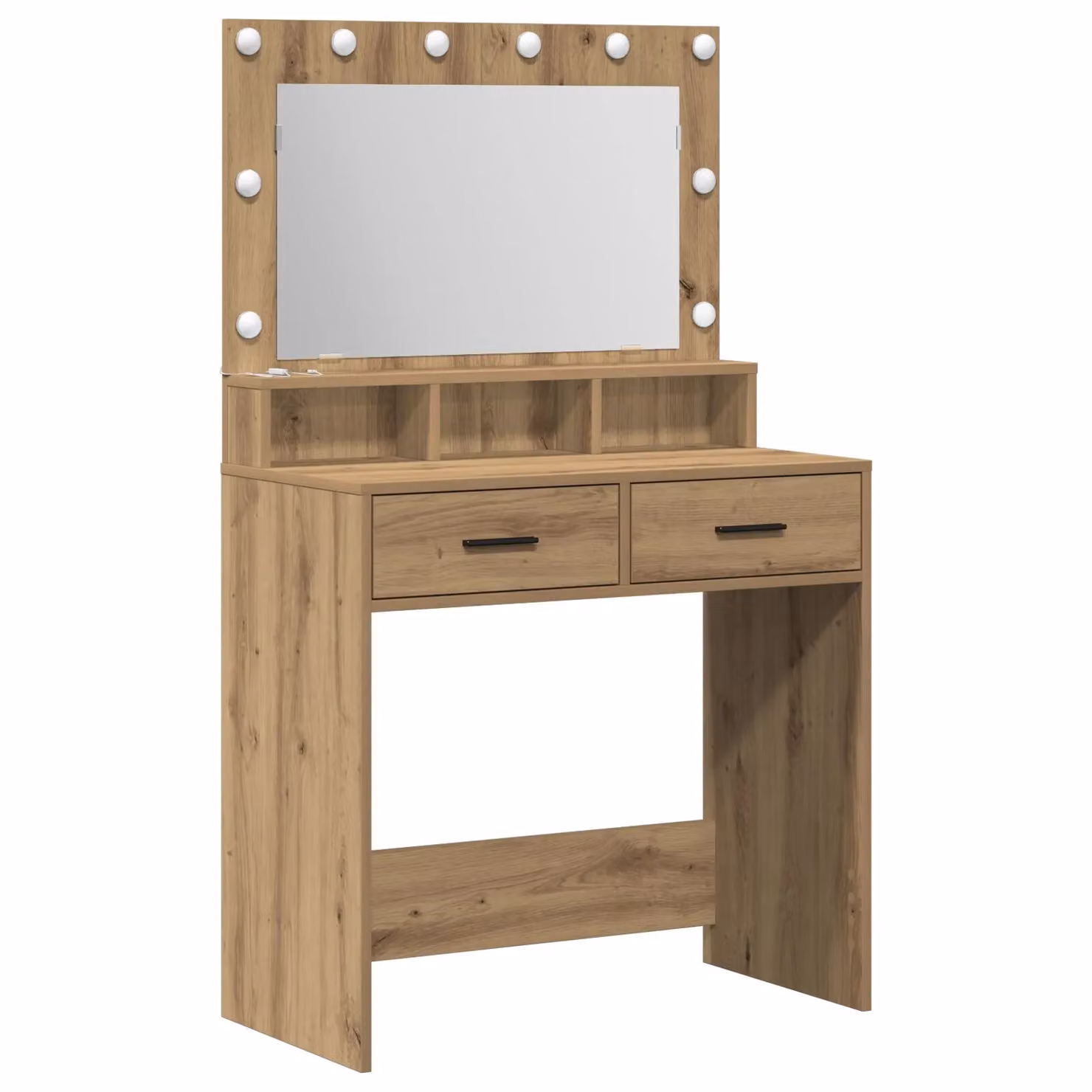 Berkfield Home Dressing Table with Hollywood LED Lights in Artisan Oak Brown, W: 79 cm, D: 41 cm, H: 135 cm – 2