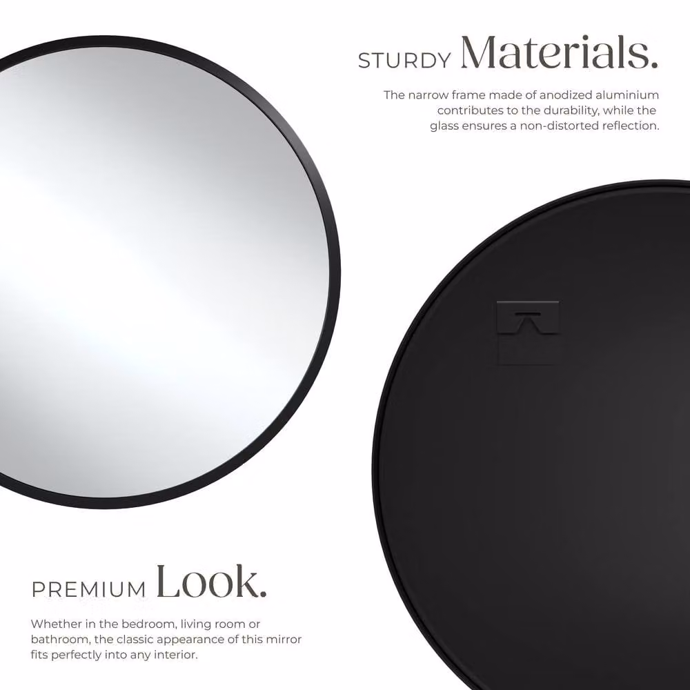 tectake Fiona Round Wall Mounted Mirror with Black Aluminium Frame, Diameter: 60 cm – 3