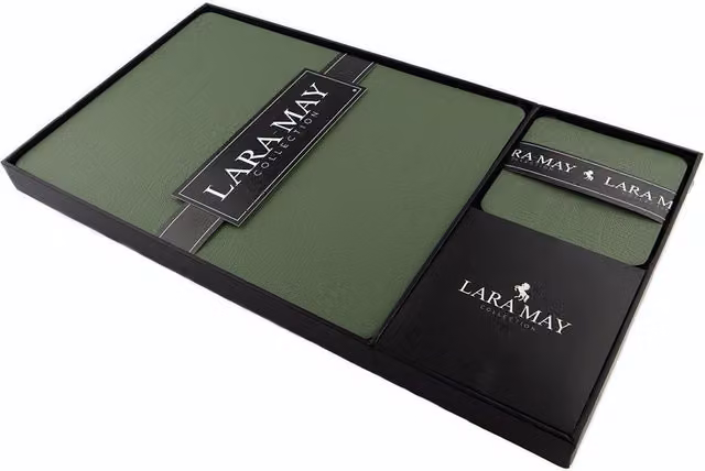 Lara May Set of 6 Olive Green Reprocessed Leather Placemats and 6 Coasters