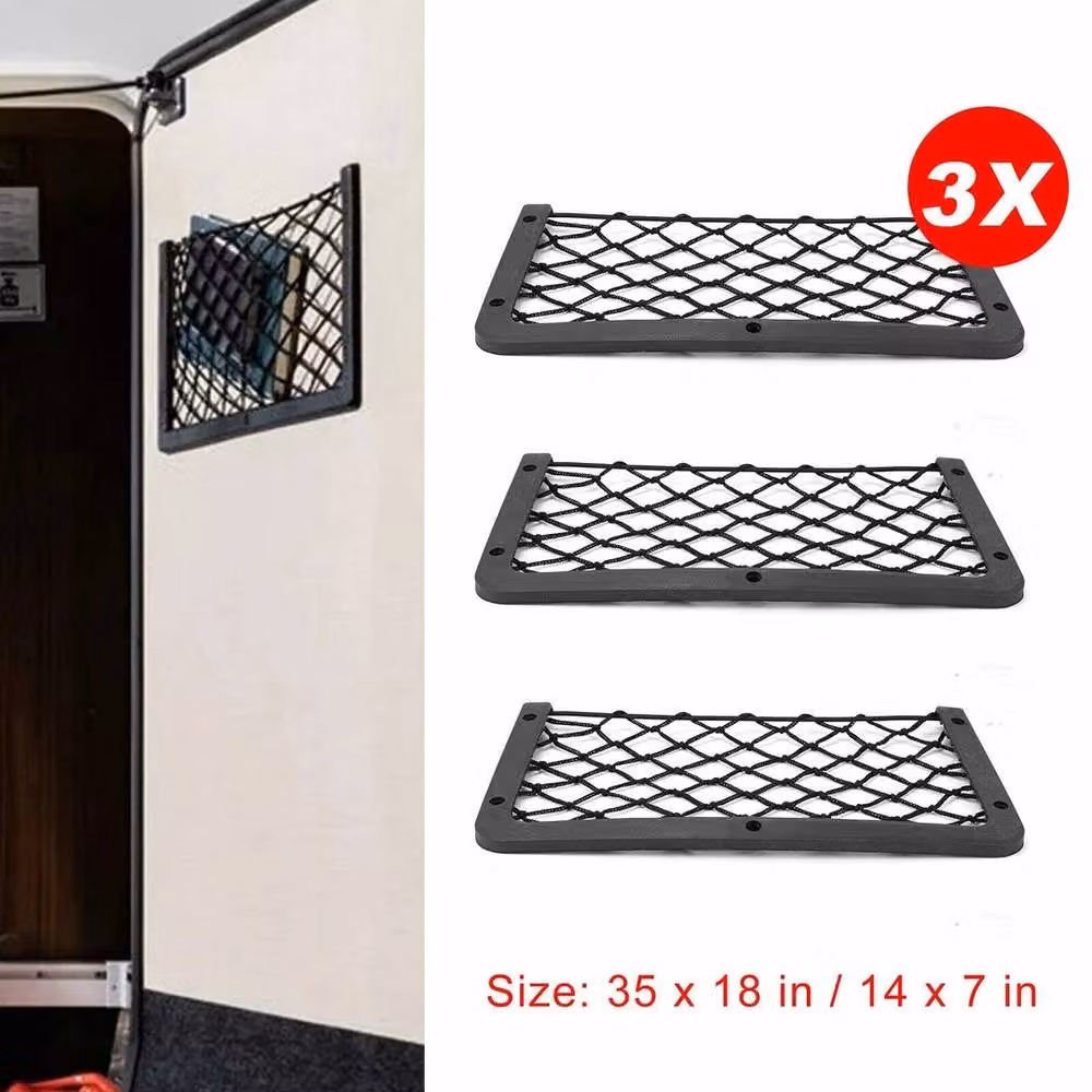 Havendro 3-Pack Adhesive Car Net Storage Holders and Mesh Phone Pouches in Black – 3