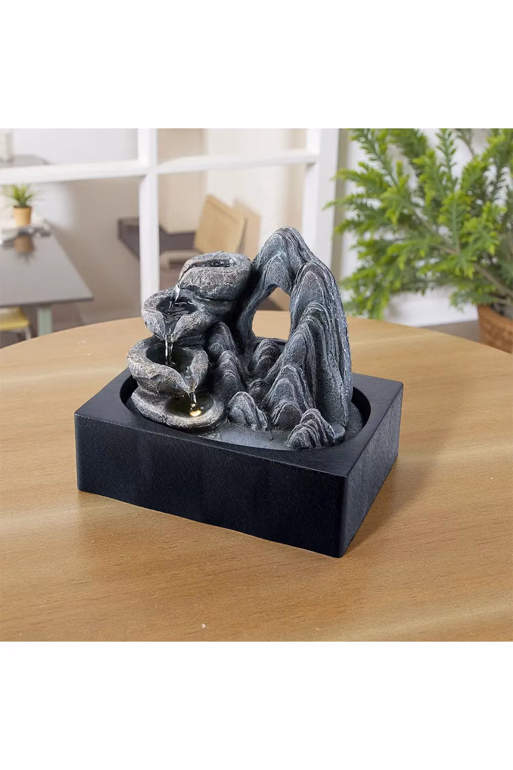 Living and Home Tabletop Waterfall Fountain with LED Lighting in Grey Stone – 2
