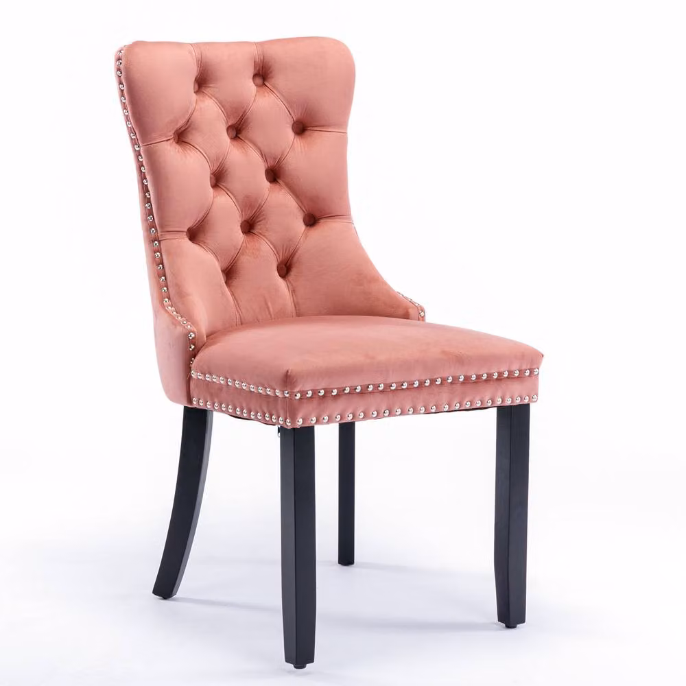 Modern Home Touch Romsey Set of 4 Pink Velvet Upholstered Dining Chairs with Oak Legs and Knocker Ring Back – 3