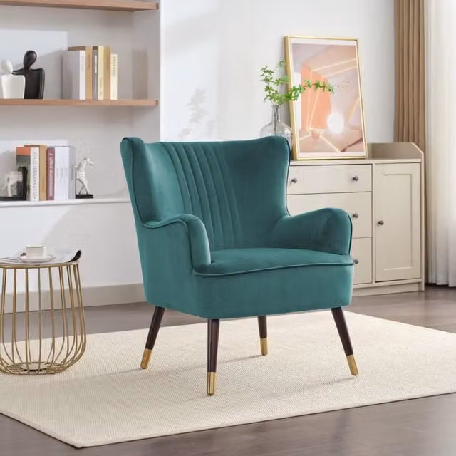 Artemis Home Madison Modern Green Velvet Fabric Accent Chair with Armrests and Solid Wood Frame