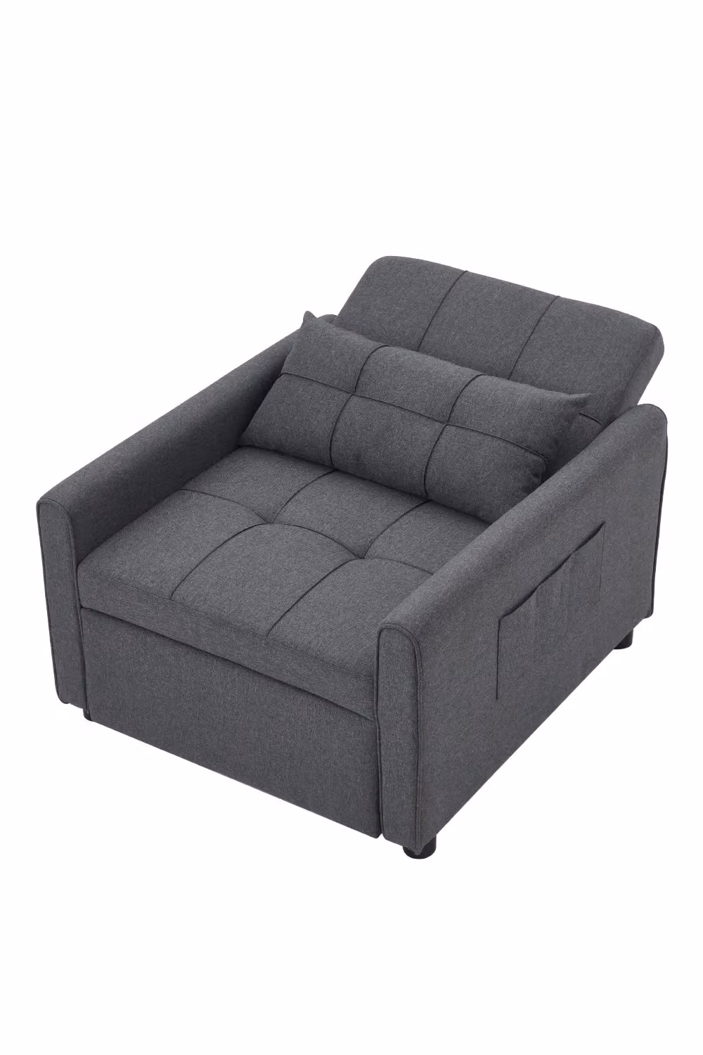 H&O Direct Convertible Fabric Sofa Bed in Grey with Foam Mattress and Detachable Pillow – 3