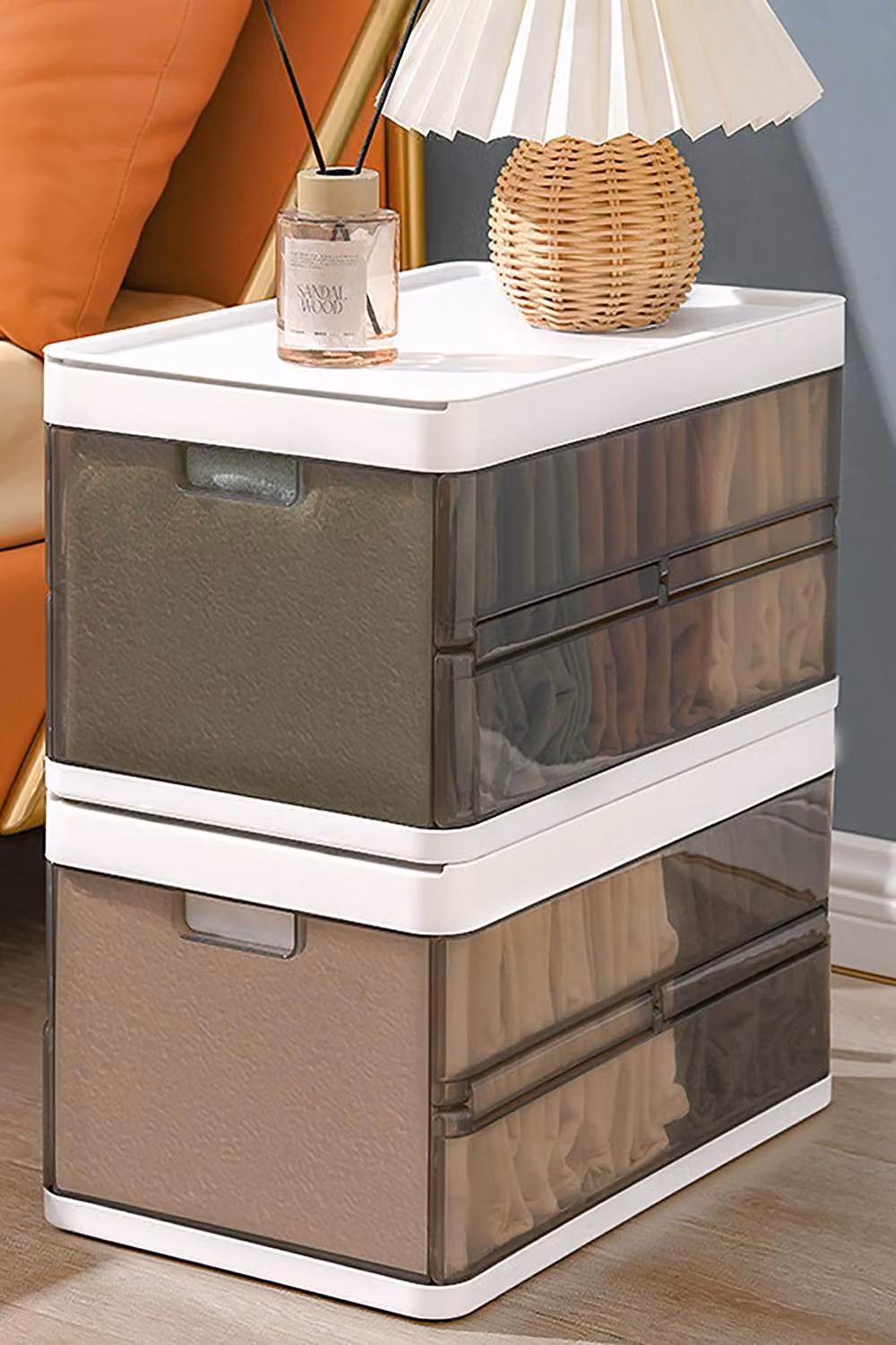 ExtraStar Sturdy Stackable Plastic Storage Bin with Lid, Brown and Transparent – 2