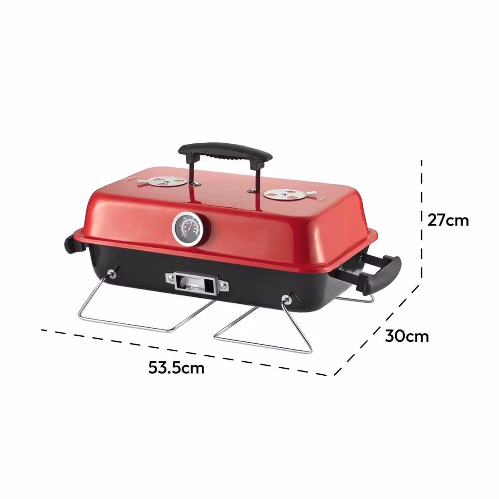 Nordara Red Portable Tabletop Charcoal Barbecue Grill with Thermometer and Stainless Steel Construction, W/D/H: 53.5 x 30.0 x 27.0 cm – 2