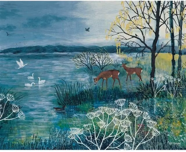 Jo Grundy The Enchanted Lake Canvas Print in Blue