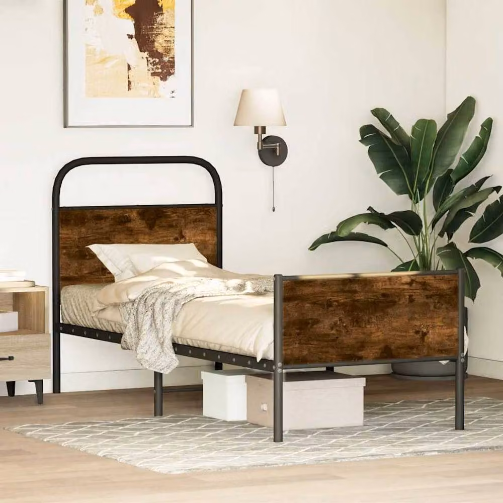 Berkfield Home Elegant Bed Frame in Brown Sonoma Oak Engineered Wood and Metal, W/D/H: 80 x 200 cm – 2