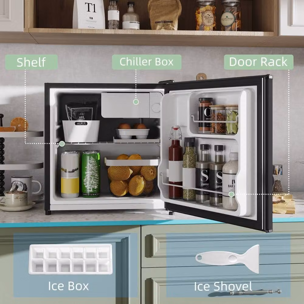 HOMCOM 46L Black Thermoelectric Countertop Mini Fridge with Chiller Box and Reversible Door – 4