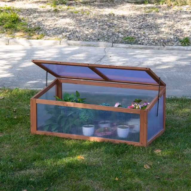 Outsunny Rustic Brown Wooden Cold Frame Greenhouse with Transparent Polycarbonate Panels