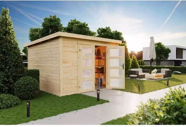 Lasita Maja Ltd Zambezi 7-Log Cabin Garden Room and Home Office in Beige, W: 324.8 cm, D: 324.8 cm, H: 210.9 cm – 1