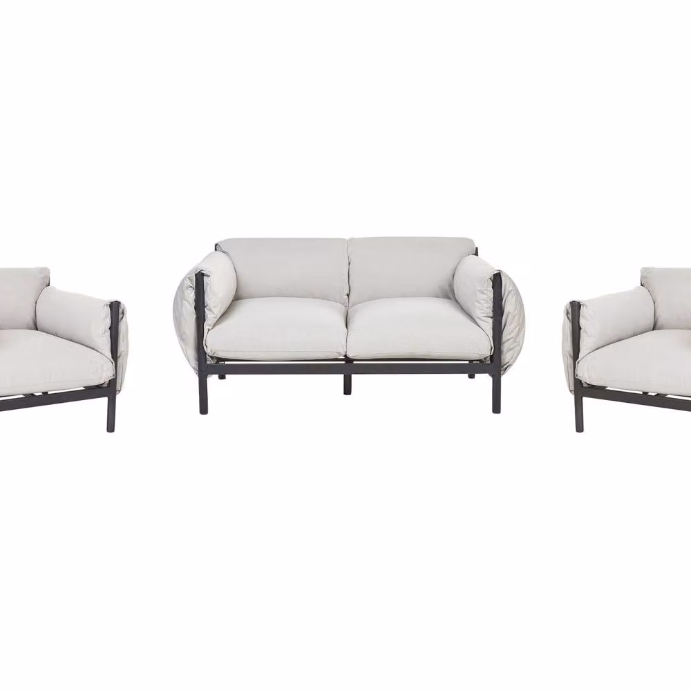 Wyld and Coco Aluminium Garden Sofa Set with 2 Seater Sofa and 2 Armchairs in Black and Grey – 2