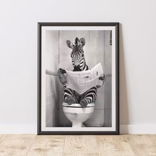 60 Second Makeover Zebra On The Toilet Animal Print Paper Poster, W/H: 21.0 x 29.7 cm