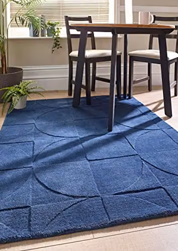 e-Rugs Infinity Penny Geometric Wool Rug in Blue and Multicolour, W: 200 cm, L: 290 cm – 3