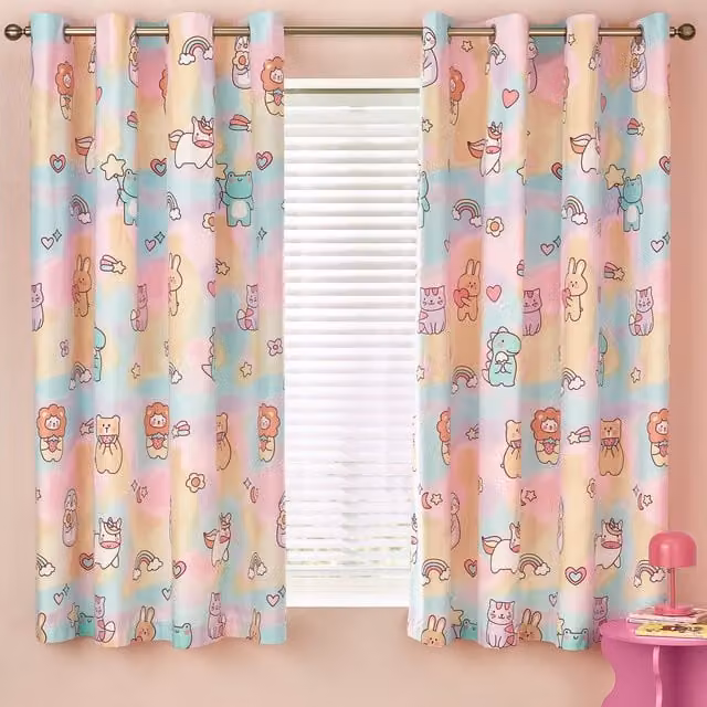 Catherine Lansfield Forever Together Reversible Eyelet Curtains, Pink and Multicolour, W: 167.64 cm x H: 182.88 cm