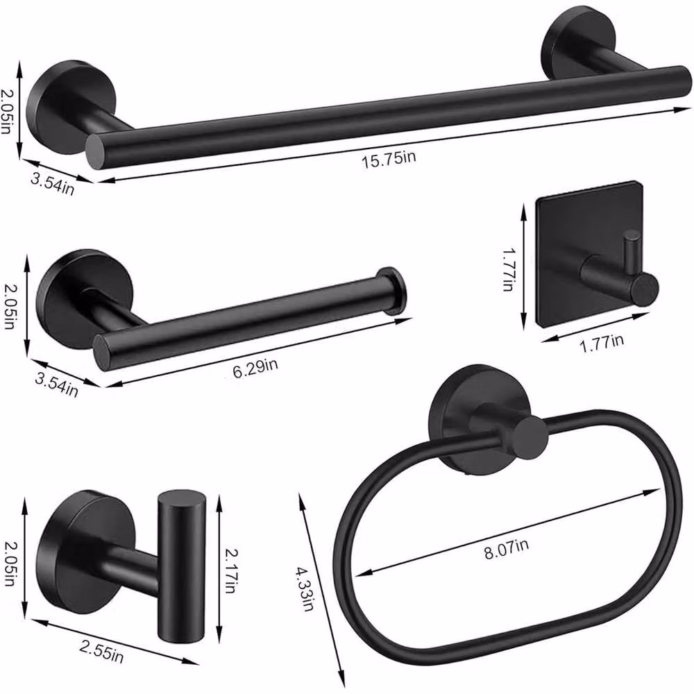 SPETLEK 7-Piece Black Stainless Steel Wall-Mounted Bathroom Hardware Set with Matt Finish – 2