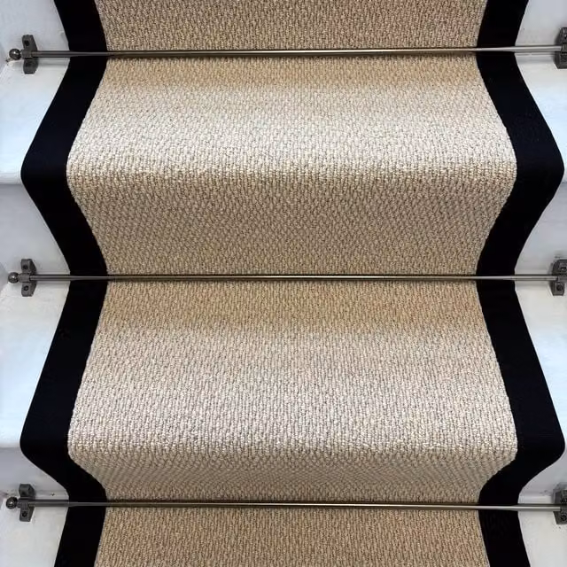 RainbowHome Kalahari Caramel Wool Stair Runner with 100% Cotton Black Border in Camel, W: 55 cm, L: 650 cm – 1