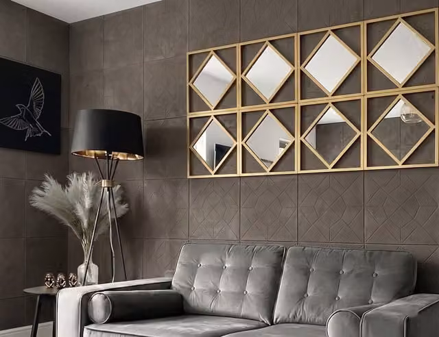DEENZ Set of 3 Gold Geometric Diamond Shape Wall Art Mirrors, Diameter: 40 cm