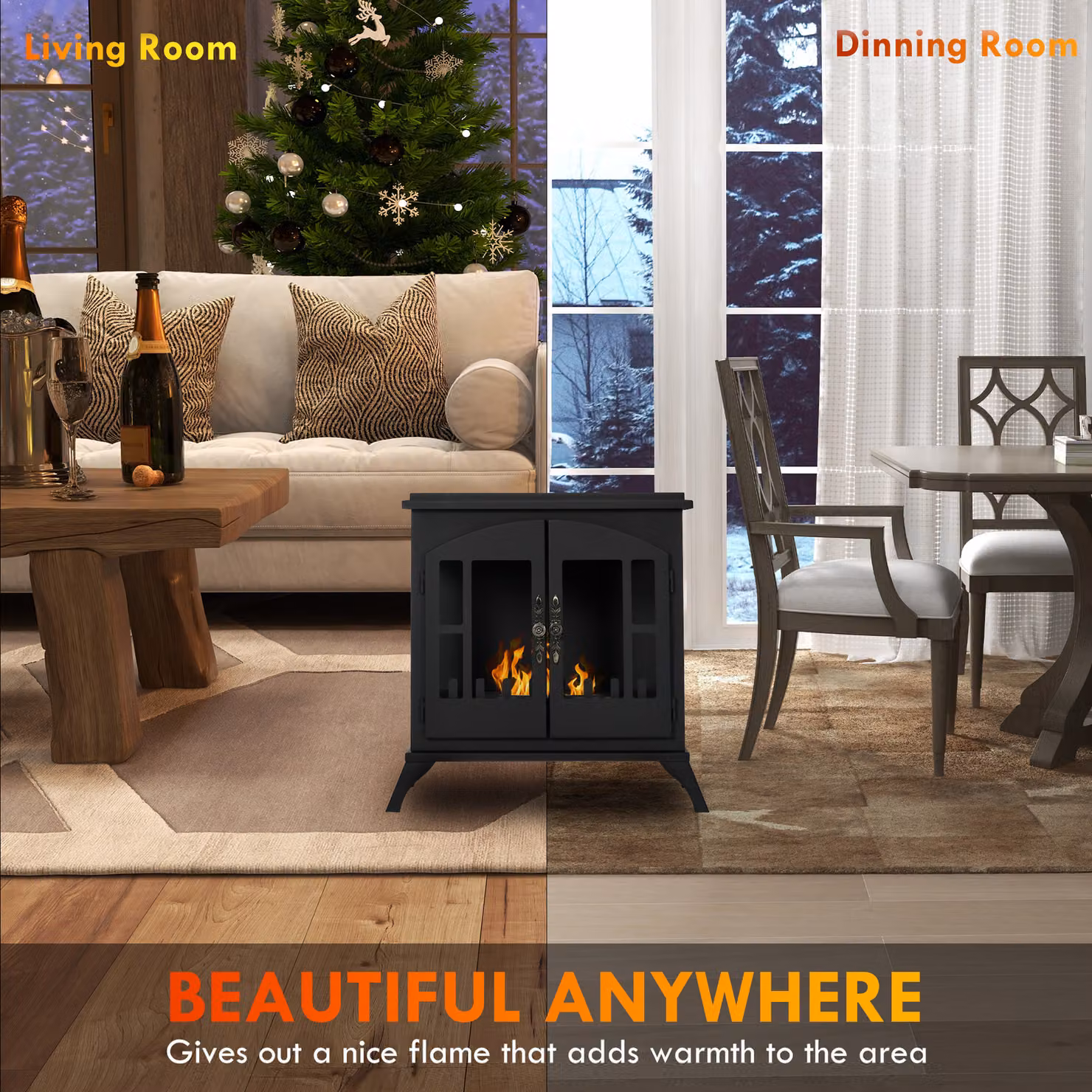 HOMCOM Freestanding Black Bioethanol Fireplace Stove with 0.9L Tank and Stainless Steel Flame Snuffer – 5