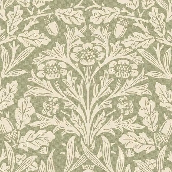 William Morris At Home Acorn Floral Velvet Fabric in Lichen Green