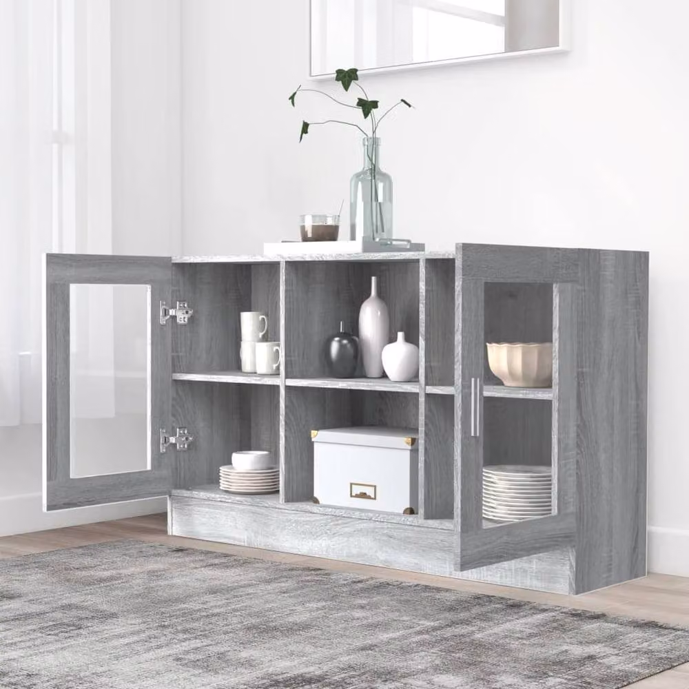 Berkfield Home Vitrine Cabinet in Grey with Glass Doors, W/D/H: 120 x 30.5 x 70 cm – 3