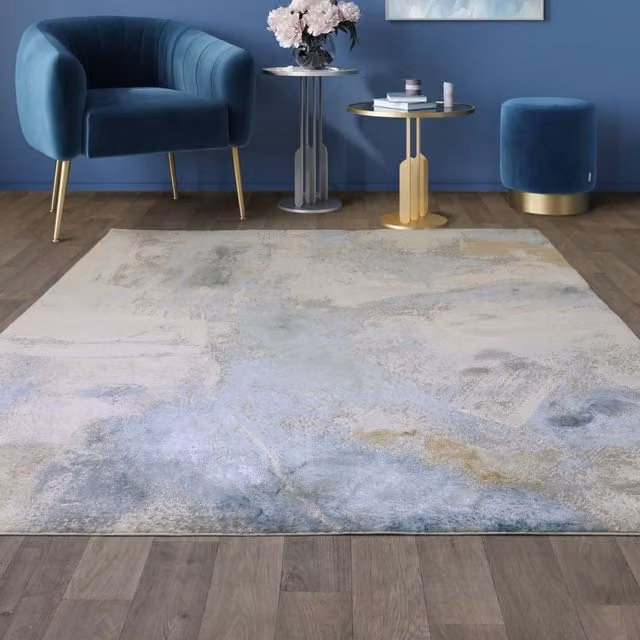 The Rug Shop UK Modern Blue Abstract Machine Woven Area Rug, W: 200 cm, D: 290 cm – 1