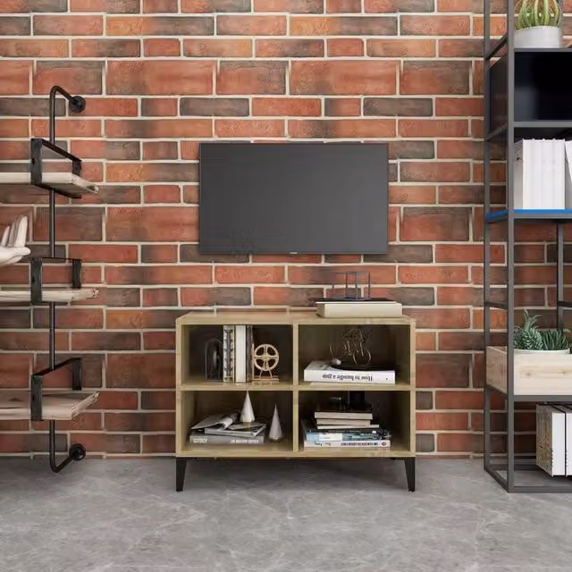 Berkfield Home Industrial TV Cabinet in Sonoma Oak and Brown with Metal Legs, W/D/H: 69.5 x 30 x 50 cm