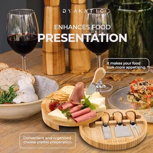 Dyanatic Round Bamboo Charcuterie and Cheese Board Set with Hidden Knife Compartment in Brown – 3