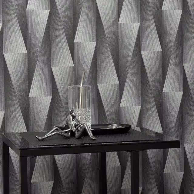Erismann Shift 3D Wood Effect Geometric Vinyl Wallpaper in Silver