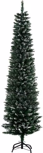 HOMCOM 6.5ft Artificial Snow Dipped Christmas Pencil Tree with Foldable Black Stand, Green and White – 1