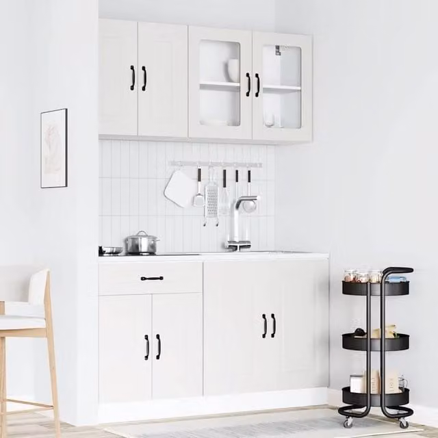 Berkfield Home Kalmar 4 Piece Kitchen Cabinet Set in White Engineered Wood with Glass Doors