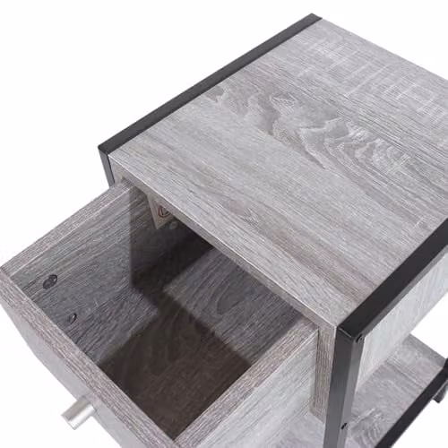 Core Products Kelly One Drawer Compact Bedside Cabinet with Metal Frame in Grey and Black – 3