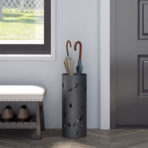 HOMCOM Metal Umbrella Stand with Removable Tray in Grey – 2