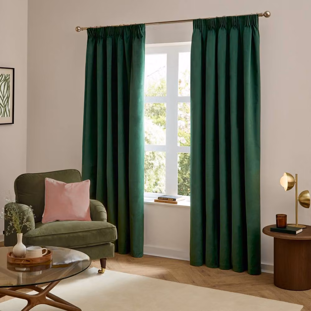 Furn Emerald Green Velvet Room Darkening Pencil Pleat Curtain Pair, Width: 229 cm, Drop: 137 cm – 2