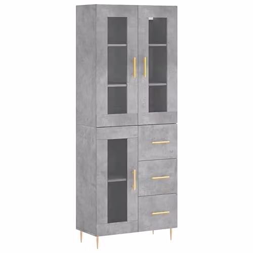 vidaXL Modern Highboard in Grey with Doors and Drawers, W/D/H: 69.5 x 34 x 180 cm
