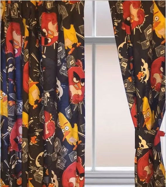 Rovio Angry Birds TNT Curtain Pair with Tie Backs, Multicolour, Width: 137.16 cm