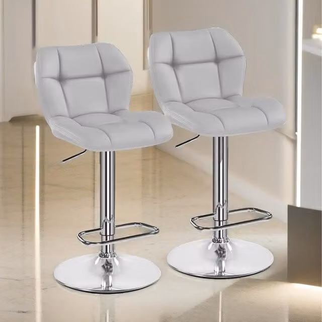 Furnold Set of 2 Grey Height Adjustable 360 Swivel Barstools with Backrest