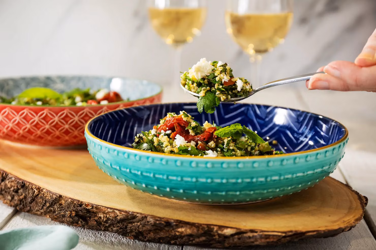 Mikasa Blue Indigo Chevron Geometric Glazed Stoneware Pasta Bowl, 21 cm – 4