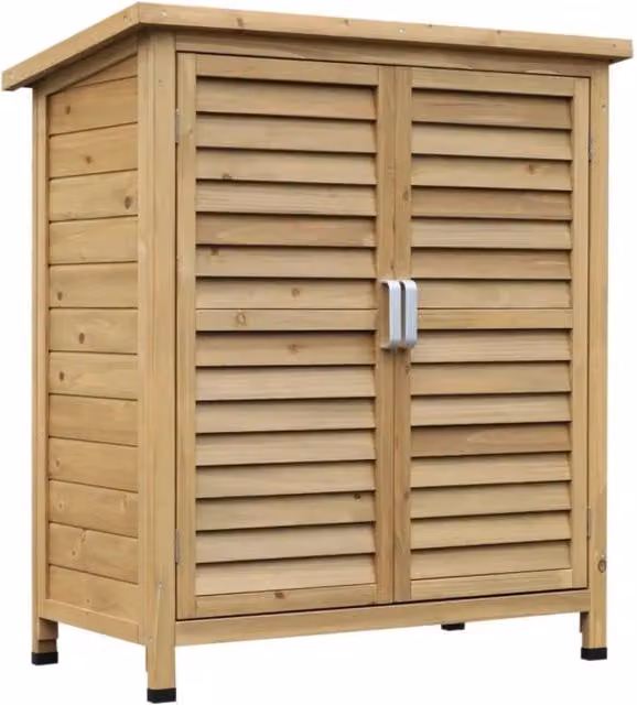 Hinsinc Small Wooden Outdoor Garden Storage Shed in Brown with Pent Roof and Double Doors, W/D/H: 96.5 x 87.0 x 46.5 cm